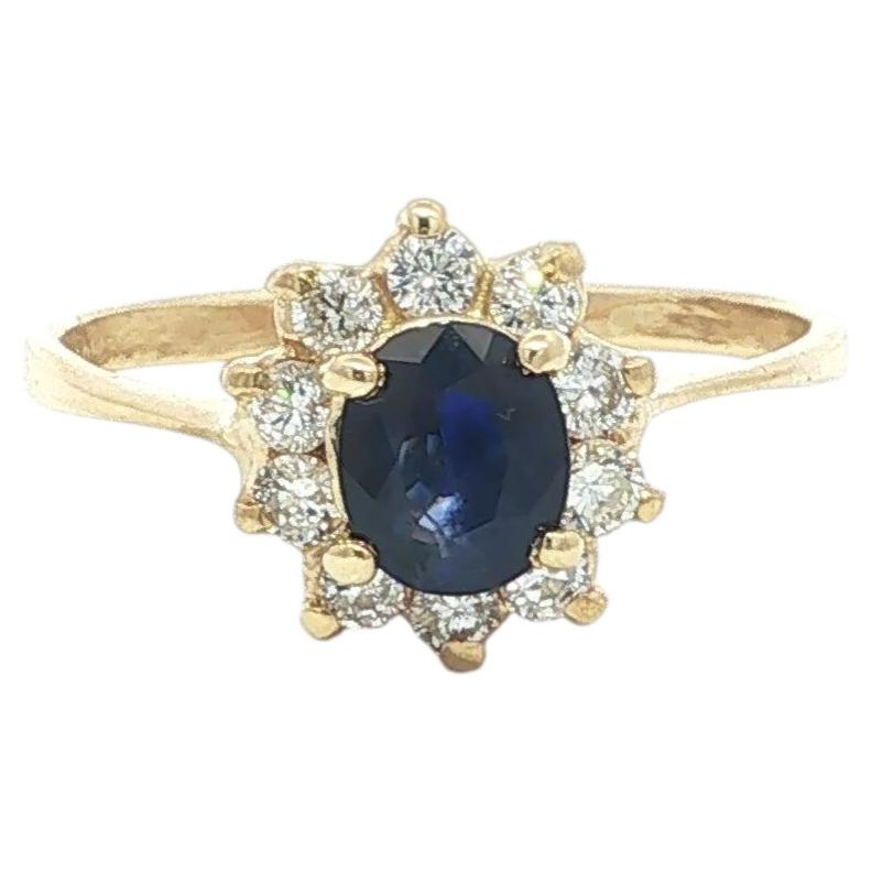 18k Yellow Gold Oval Sapphire 0.25ctw Diamond Cluster Floral Dainty Ring