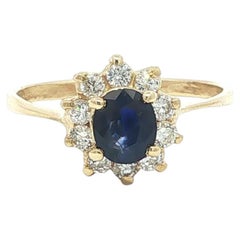 18k Yellow Gold Oval Sapphire 0.25ctw Diamond Cluster Floral Dainty Ring