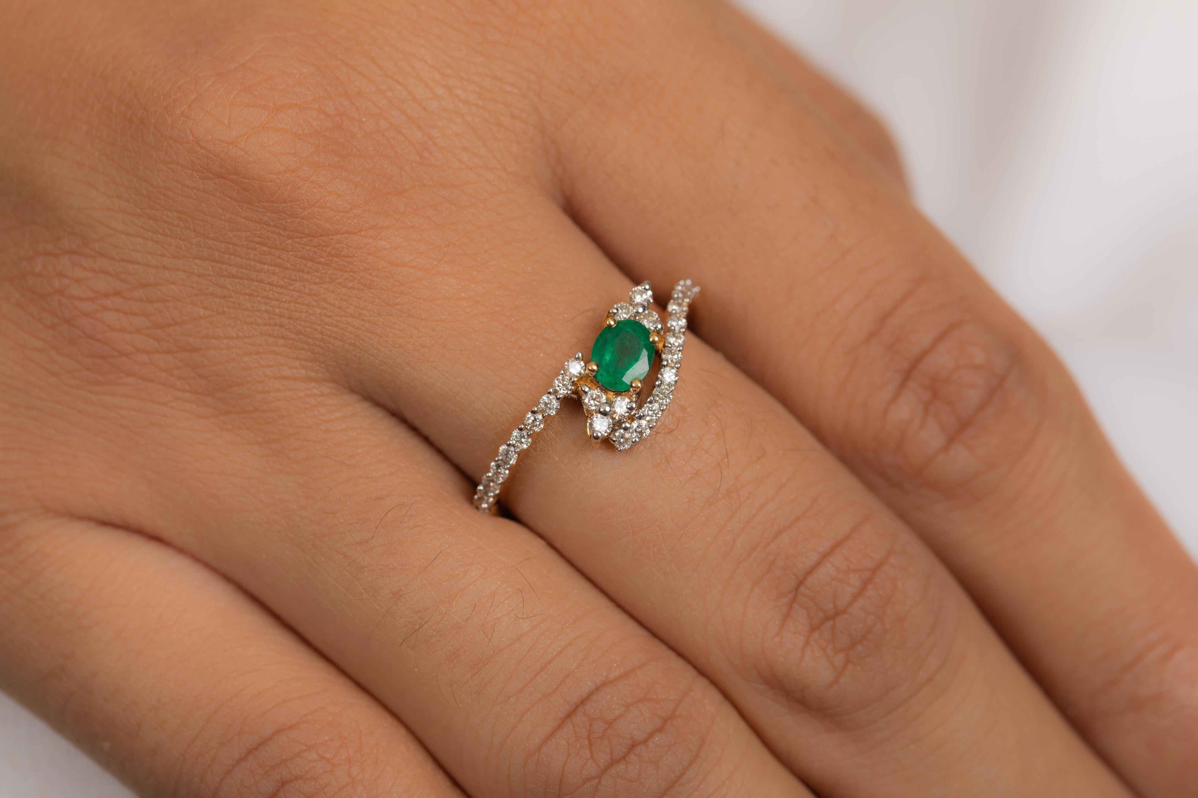 For Sale:  18K Yellow Gold Oval Shaped Emerald and Diamond Ring  3