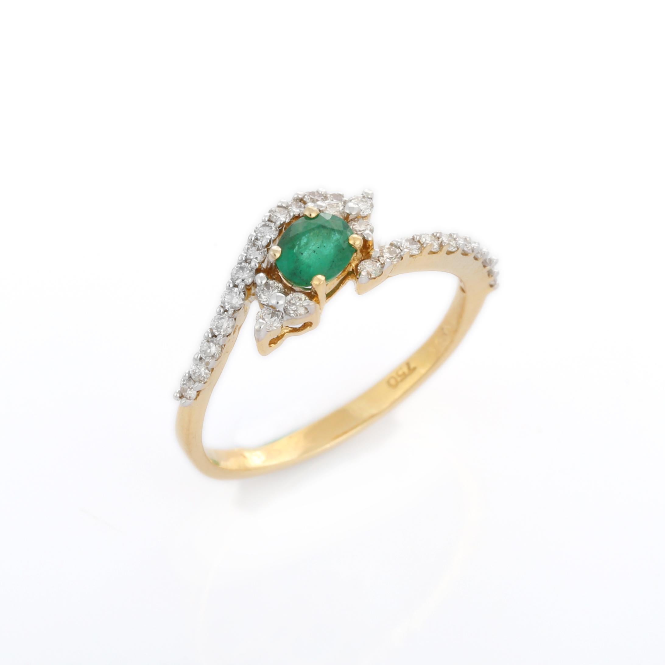 For Sale:  18K Yellow Gold Oval Shaped Emerald and Diamond Ring  6