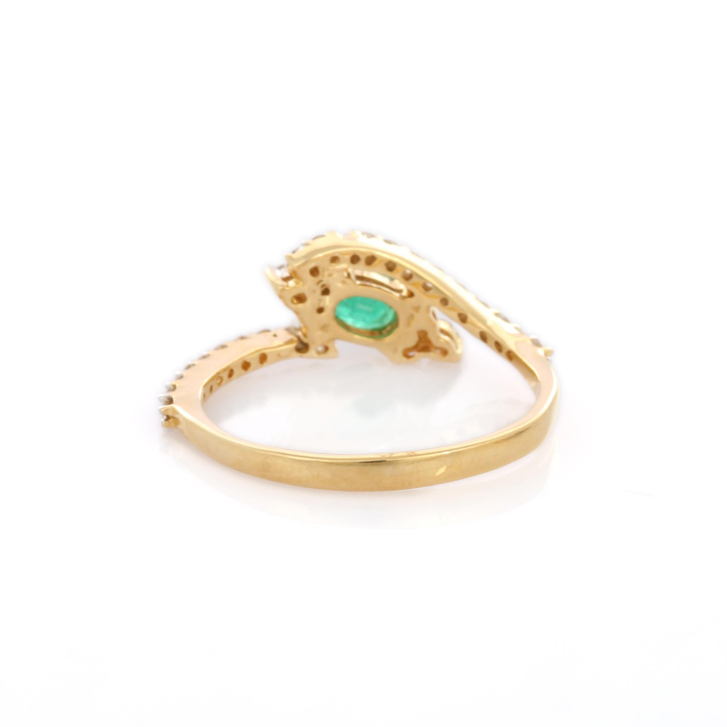 For Sale:  18K Yellow Gold Oval Shaped Emerald and Diamond Ring  8
