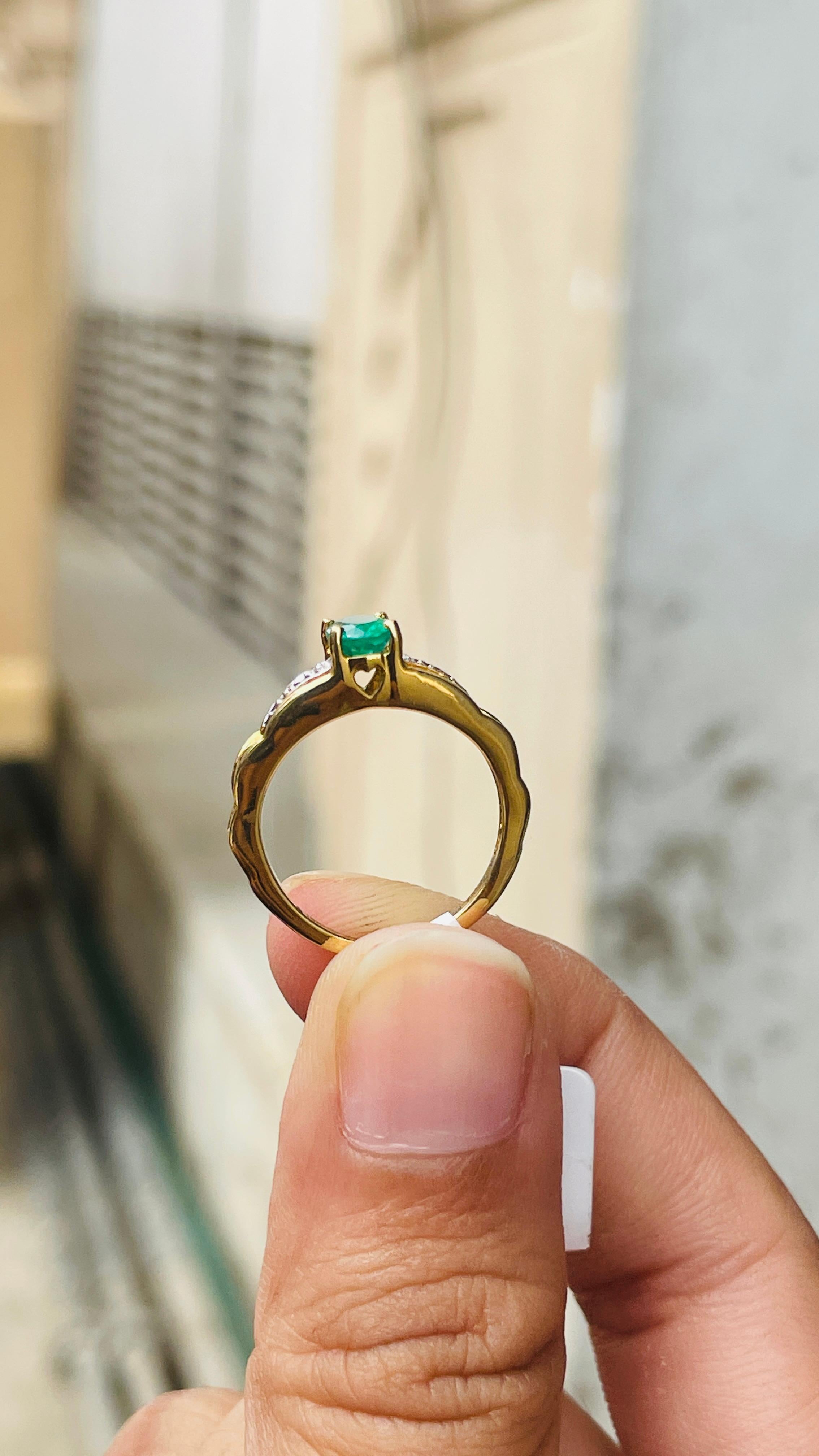 For Sale:  18K Yellow Gold Oval Shaped Emerald Ring with Diamonds 12