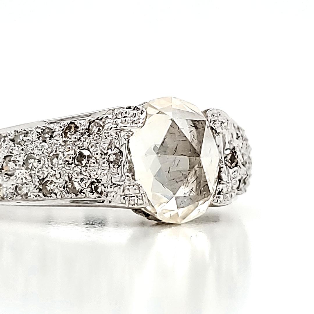 Contemporary 18k Yellow Gold Oval-Shaped Rose-Cut Yellow Sapphire Cts 1.63 Diamond Engagement For Sale