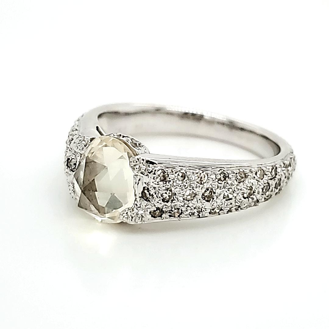18k Yellow Gold Oval-Shaped Rose-Cut Yellow Sapphire Cts 1.63 Diamond Engagement In New Condition For Sale In Hong Kong, HK
