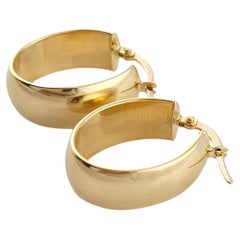 18K Yellow Gold Oval Wide Hoop Earrings #15919