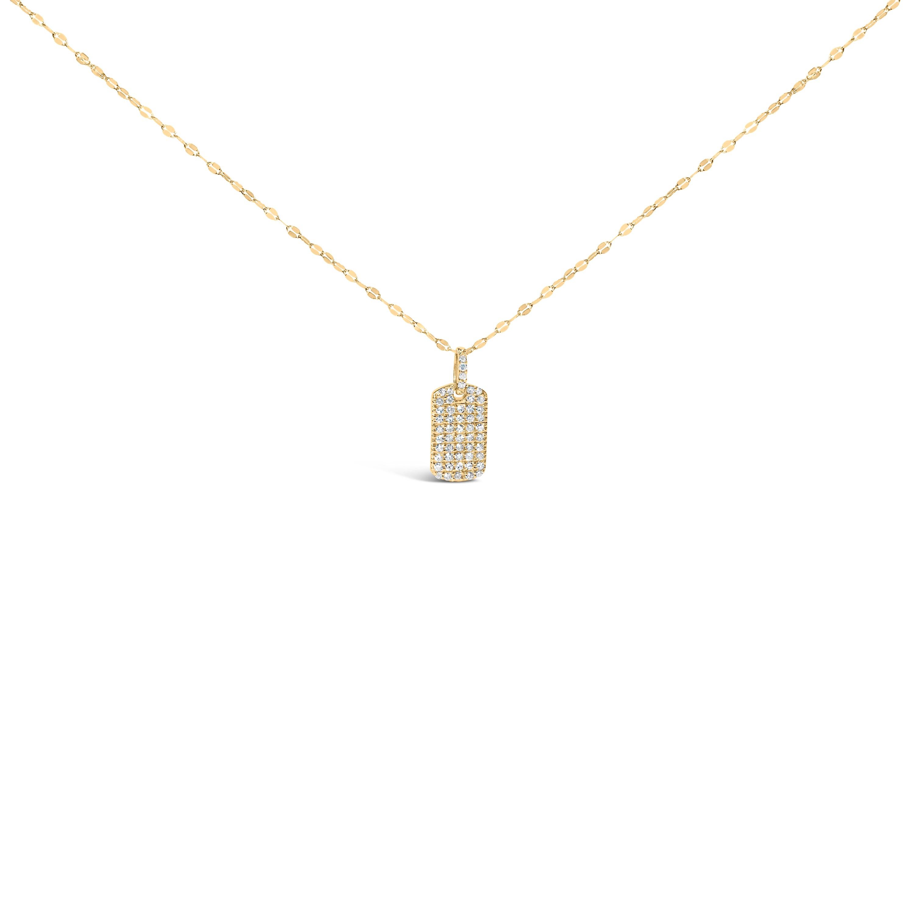 Discover the captivating allure of the 18K Yellow Gold Plated .925 Sterling Silver Diamond Studded Dog Tag Pendant Necklace, a luxurious meld of craftsmanship and style. Each shimmering diamond, naturally sourced, is meticulously placed on the