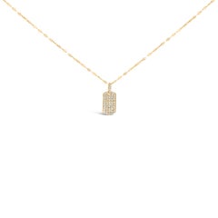 18K Yellow Gold Over Silver 1/3 Carat Diamond Studded Dog Tag Pendant Necklace