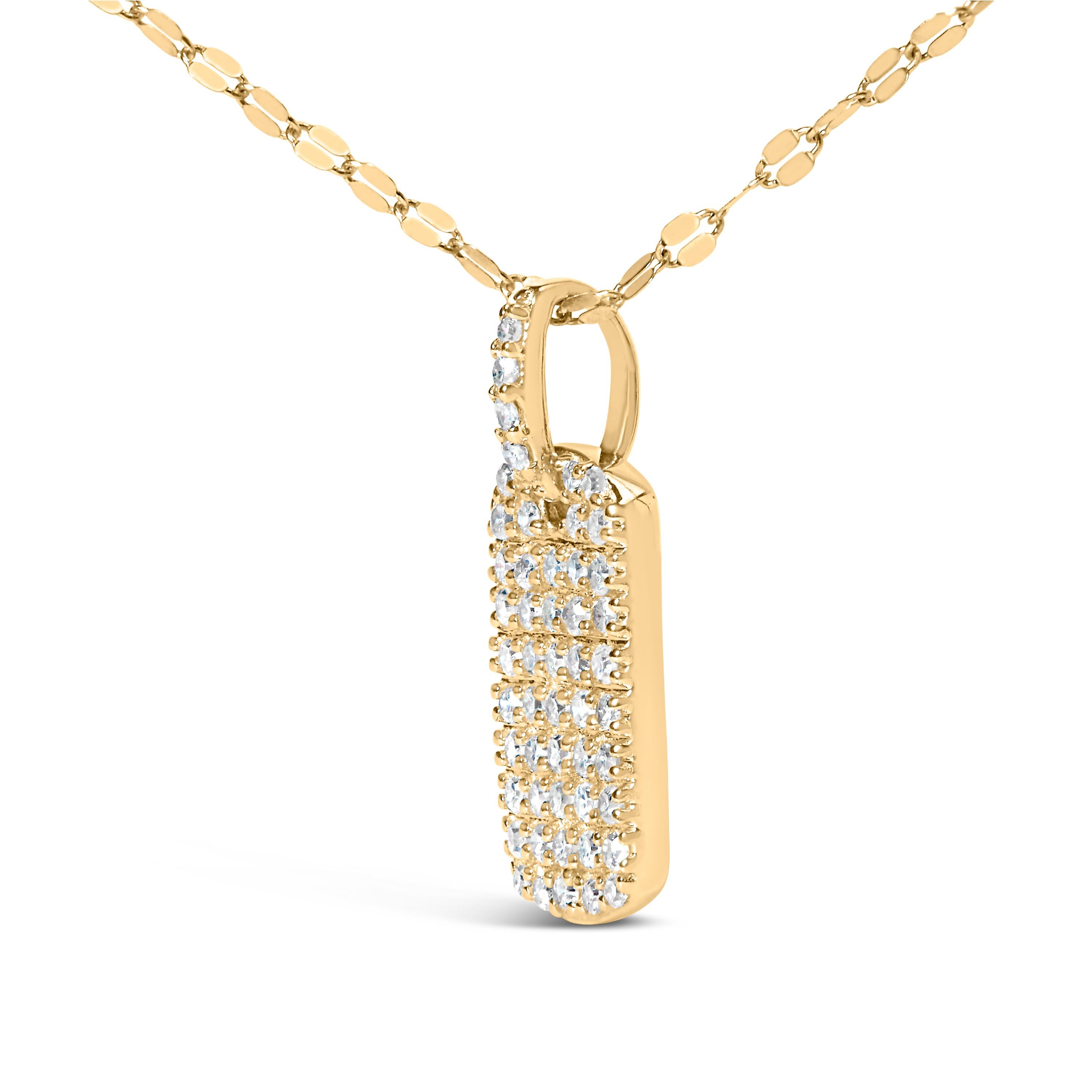 Modern 18K Yellow Gold Over Silver 1/3 Carat Diamond Studded Dog Tag Pendant Necklace For Sale