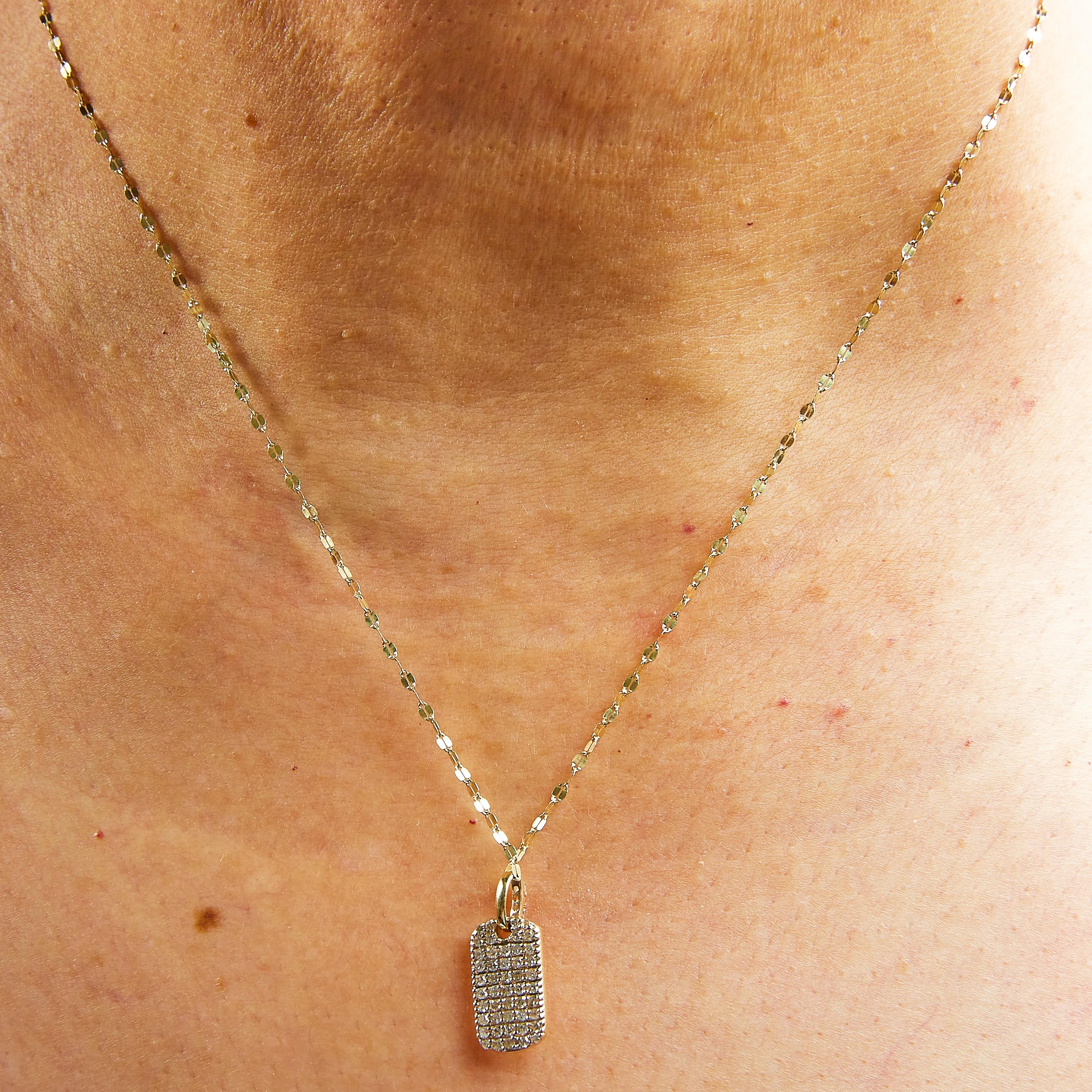 18K Yellow Gold Over Silver 1/3 Carat Diamond Studded Dog Tag Pendant Necklace In New Condition For Sale In New York, NY