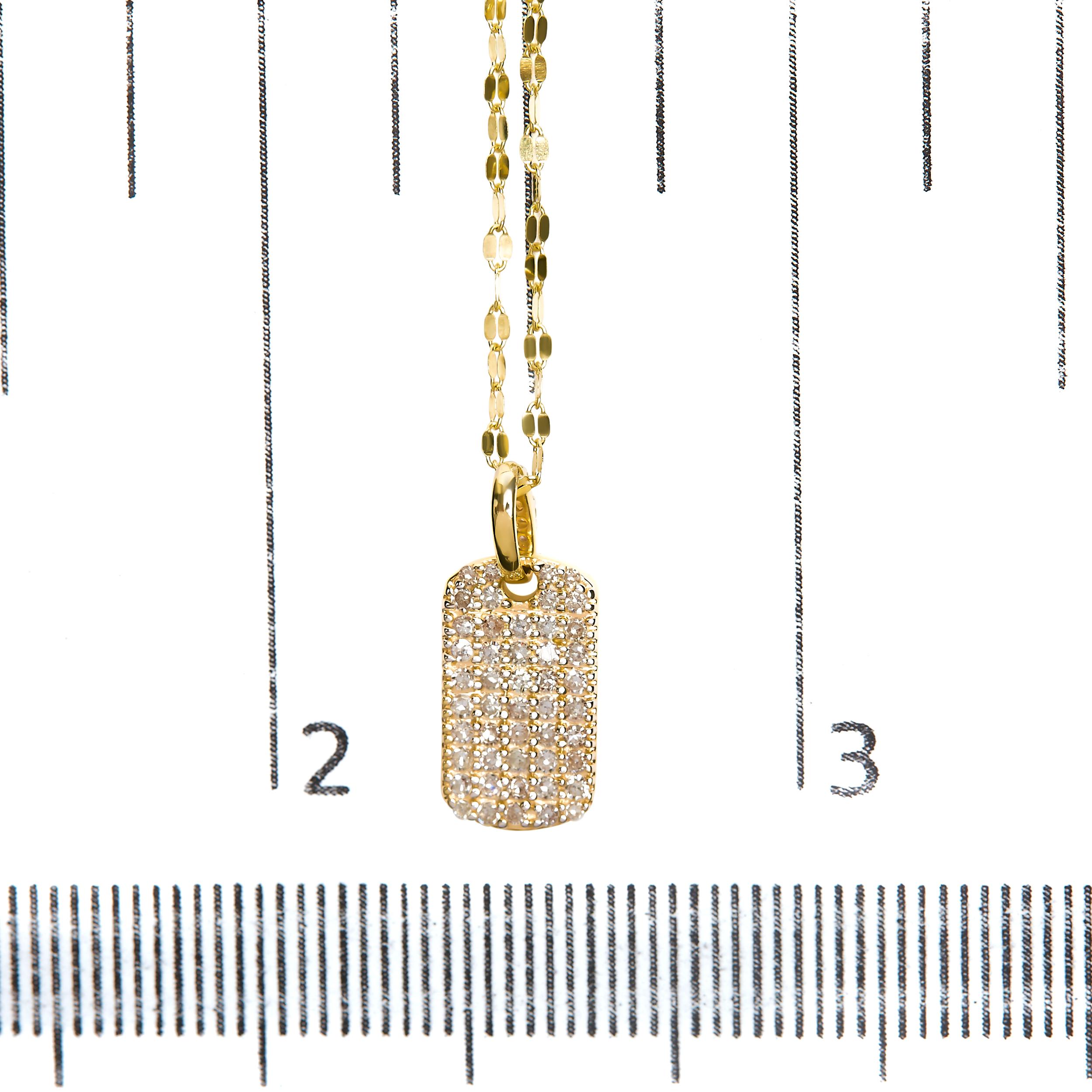 Women's 18K Yellow Gold Over Silver 1/3 Carat Diamond Studded Dog Tag Pendant Necklace For Sale