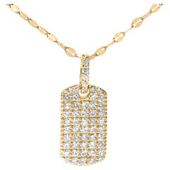 18K Yellow Gold Over Silver 1/3 Carat Diamond Studded Dog Tag Pendant Necklace