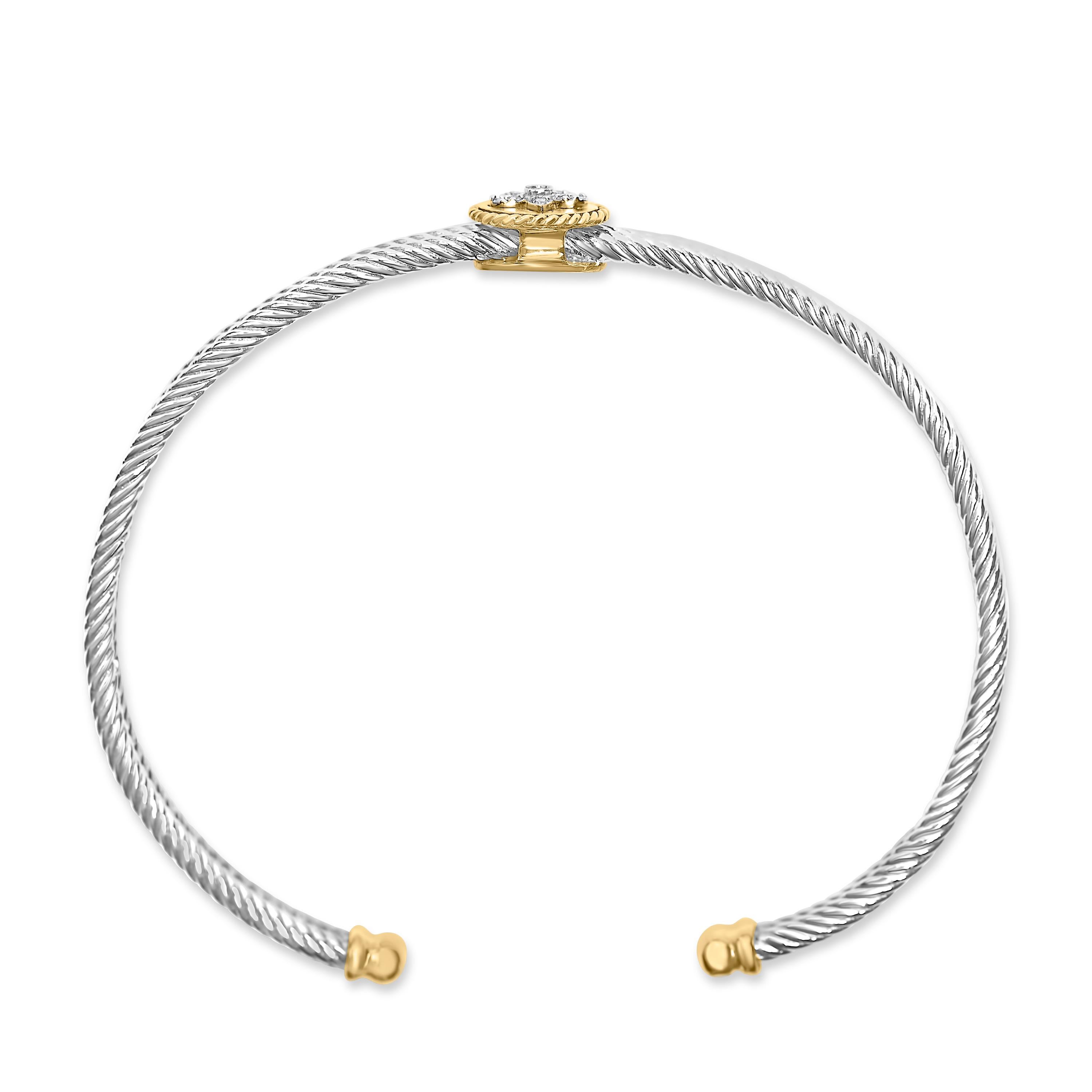 Modern 18K Yellow Gold Over Silver Diamond Accent and Fleur Di Lis Medallion Bangle For Sale
