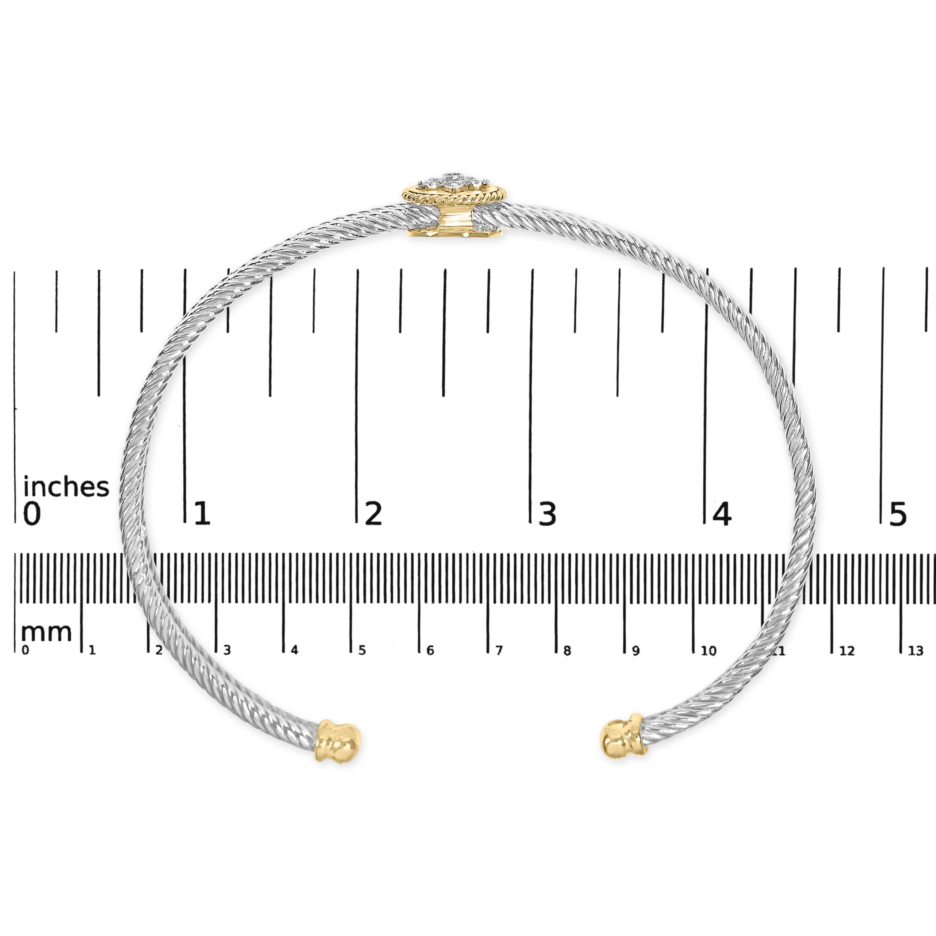 18K Yellow Gold Over Silver Diamond Accent and Fleur Di Lis Medallion Bangle In New Condition For Sale In New York, NY