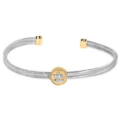 Pulsera de Oro Amarillo de 18 K sobre Plata con Detalles de Diamantes y Medalla Flor de Lis