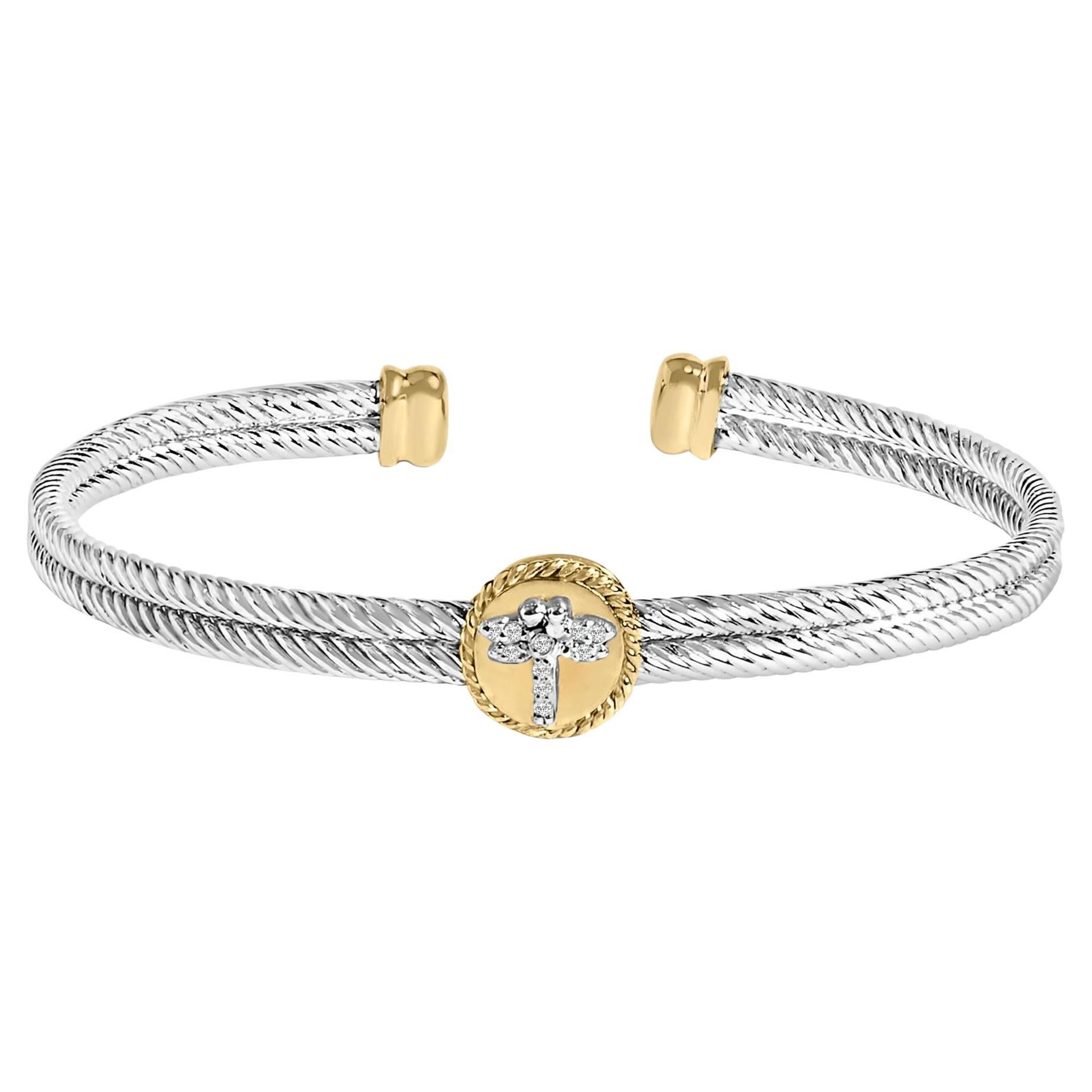18K Yellow Gold Over Silver Diamond Accent Dragonfly Medallion Bangle Bracelet