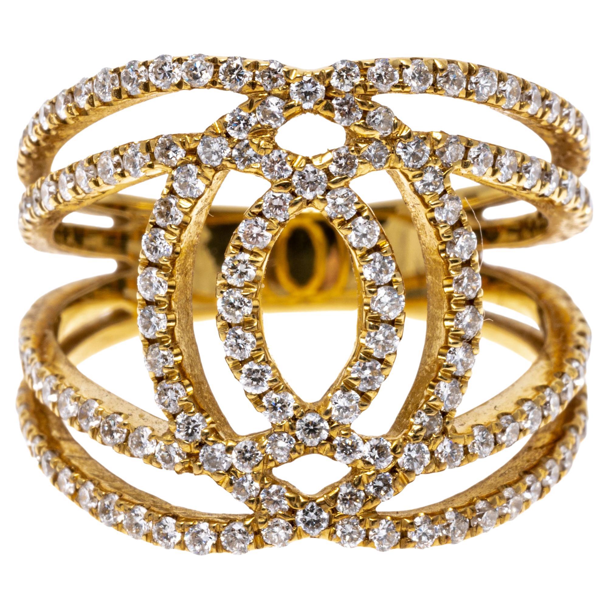 18k Yellow Gold Overlapping Open Diamond Ring For Sale