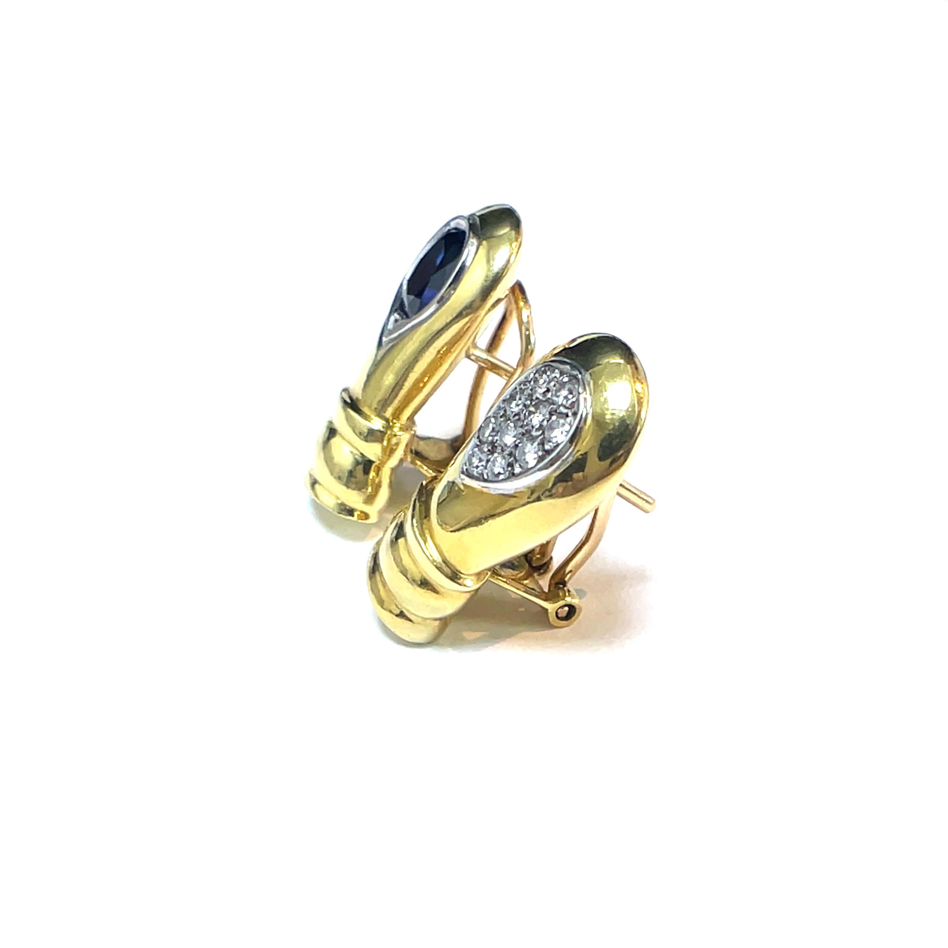 Boucles d'oreilles Pablo en or jaune 18k avec diamants et saphirs en vente 2