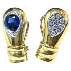 Boucles d'oreilles Pablo en or jaune 18k avec diamants et saphirs