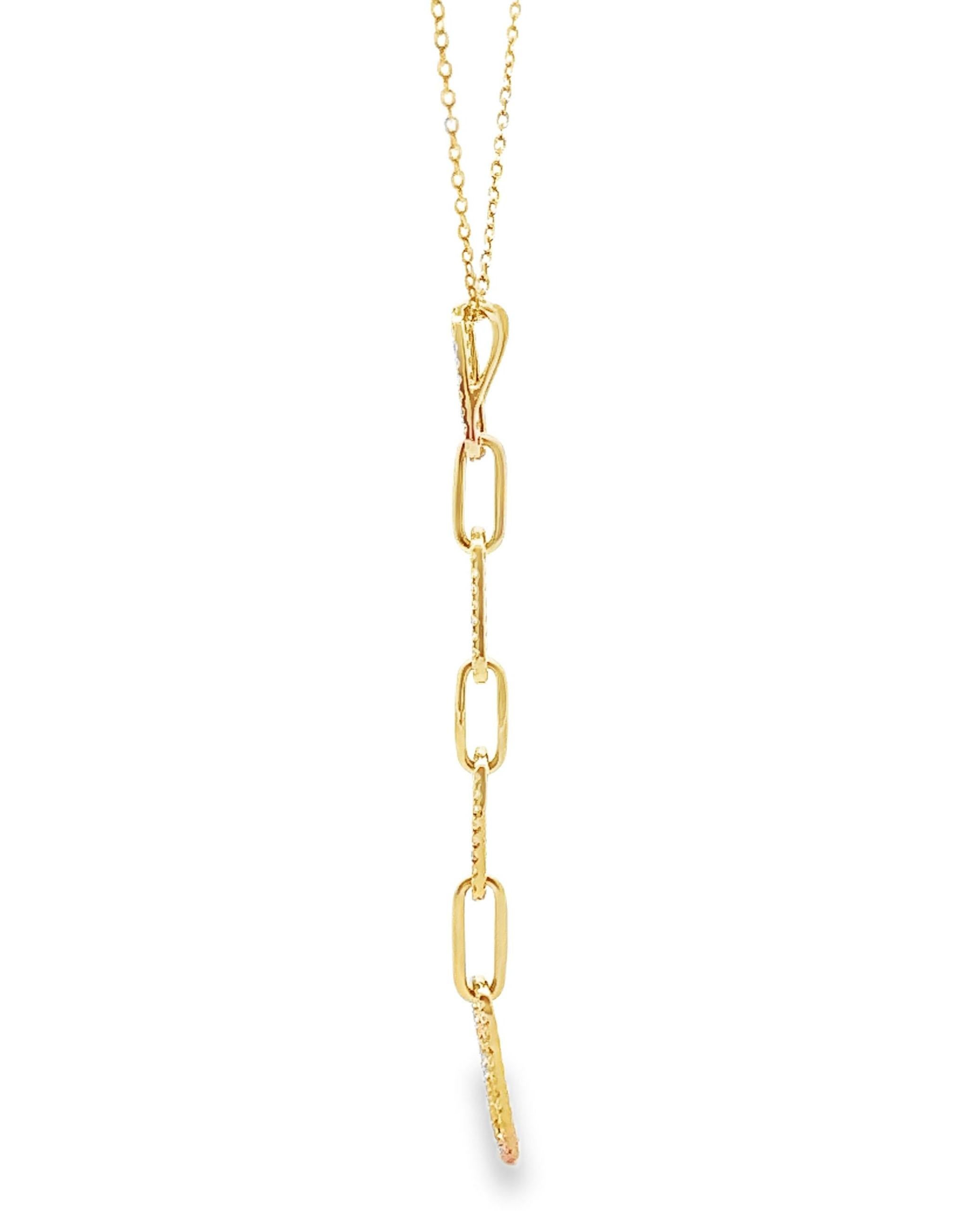 18K yellow gold paperclip chain Y-shaped pendant necklace furnished with round faceted diamonds weighing 0.51 carats total.

- Can be worn 16 or 18 inches long