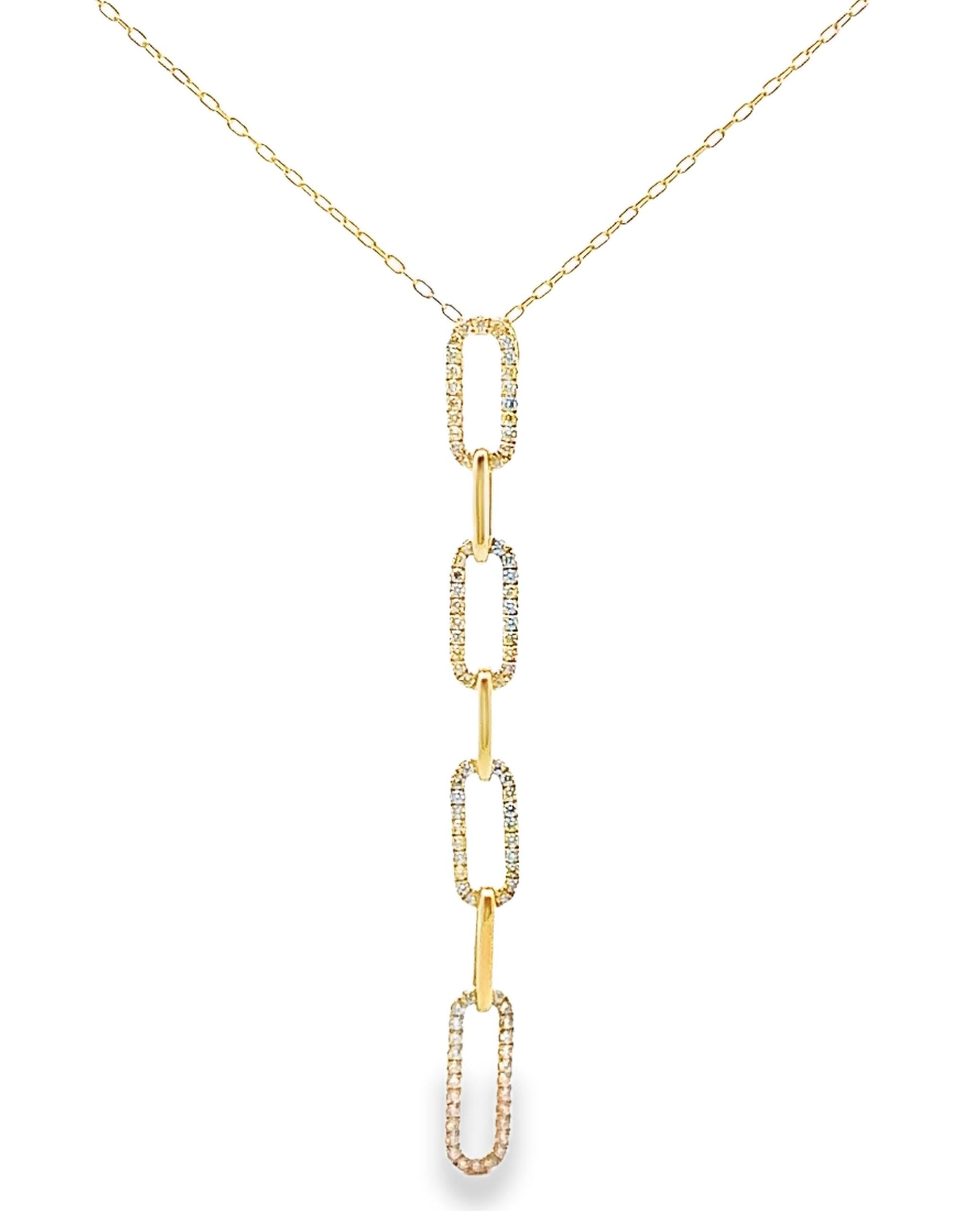 Contemporary 18K Yellow Gold Paperclip Chain Y-Shaped Pendant Necklace with Diamonds For Sale
