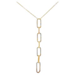 18K Yellow Gold Paperclip Chain Y-Shaped Pendant Necklace with Diamonds