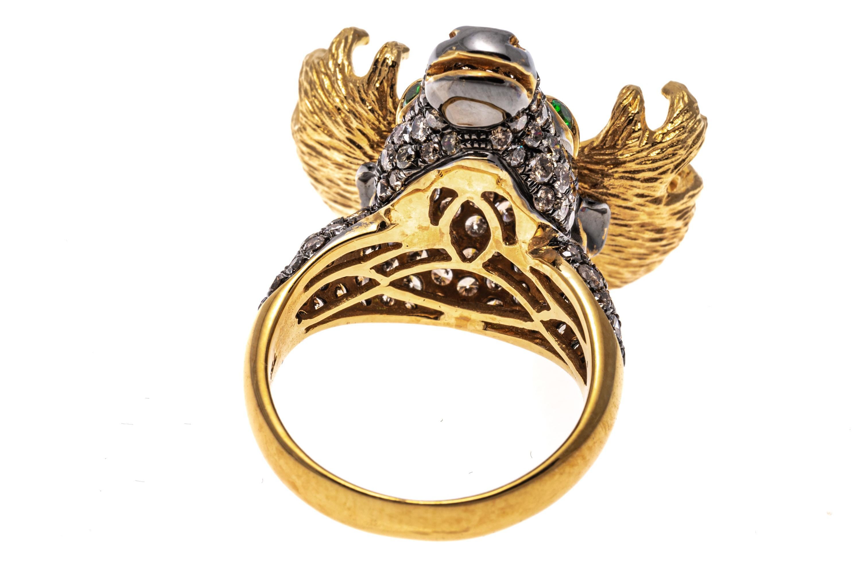 18k Yellow Gold Pave Cognac Diamond Moose Head Ring, App. 2.08 TCW For Sale 1
