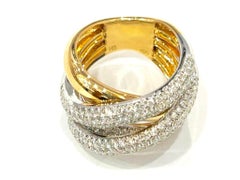 18K Yellow Gold Pave' Crossover 4 Row Diamond Ring 2.17 Carats