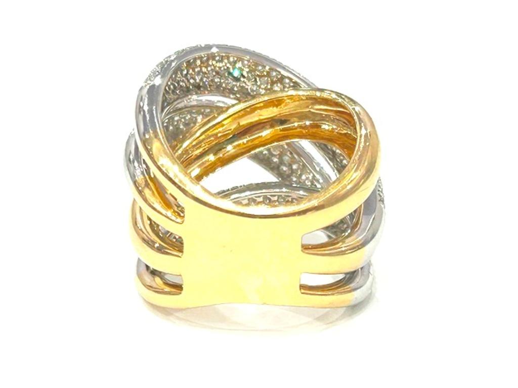 18K Gelbgold Pave' Crossover 4 Row Diamantring 2,17 Karat (Rundschliff) im Angebot