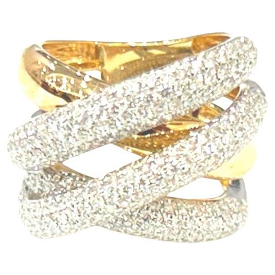 18K Yellow Gold Pave' Crossover 4 Row Diamond Ring 2.17 Carats