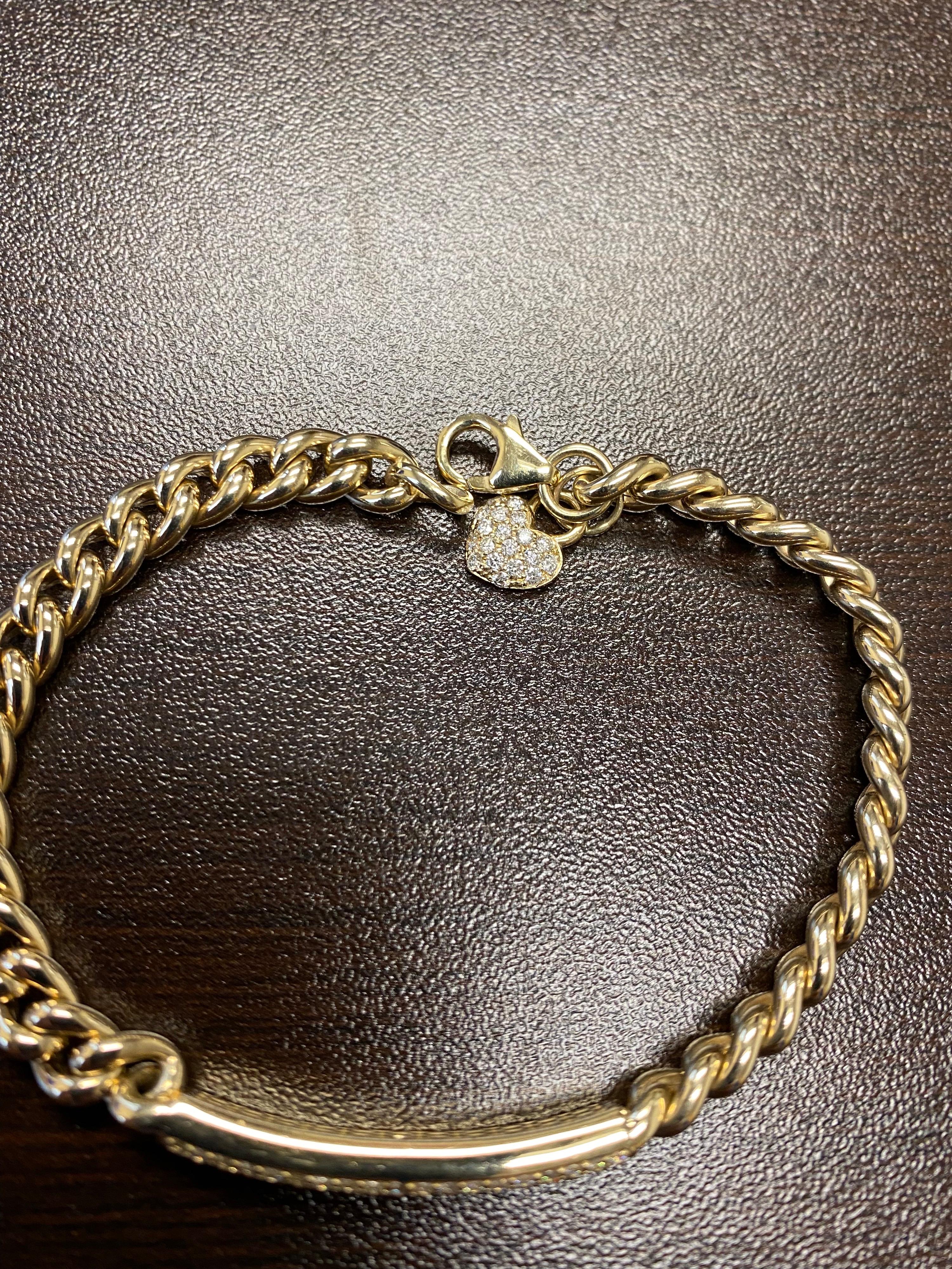 Round Cut 18K Yellow Gold Pave Cuban Link Bracelet For Sale