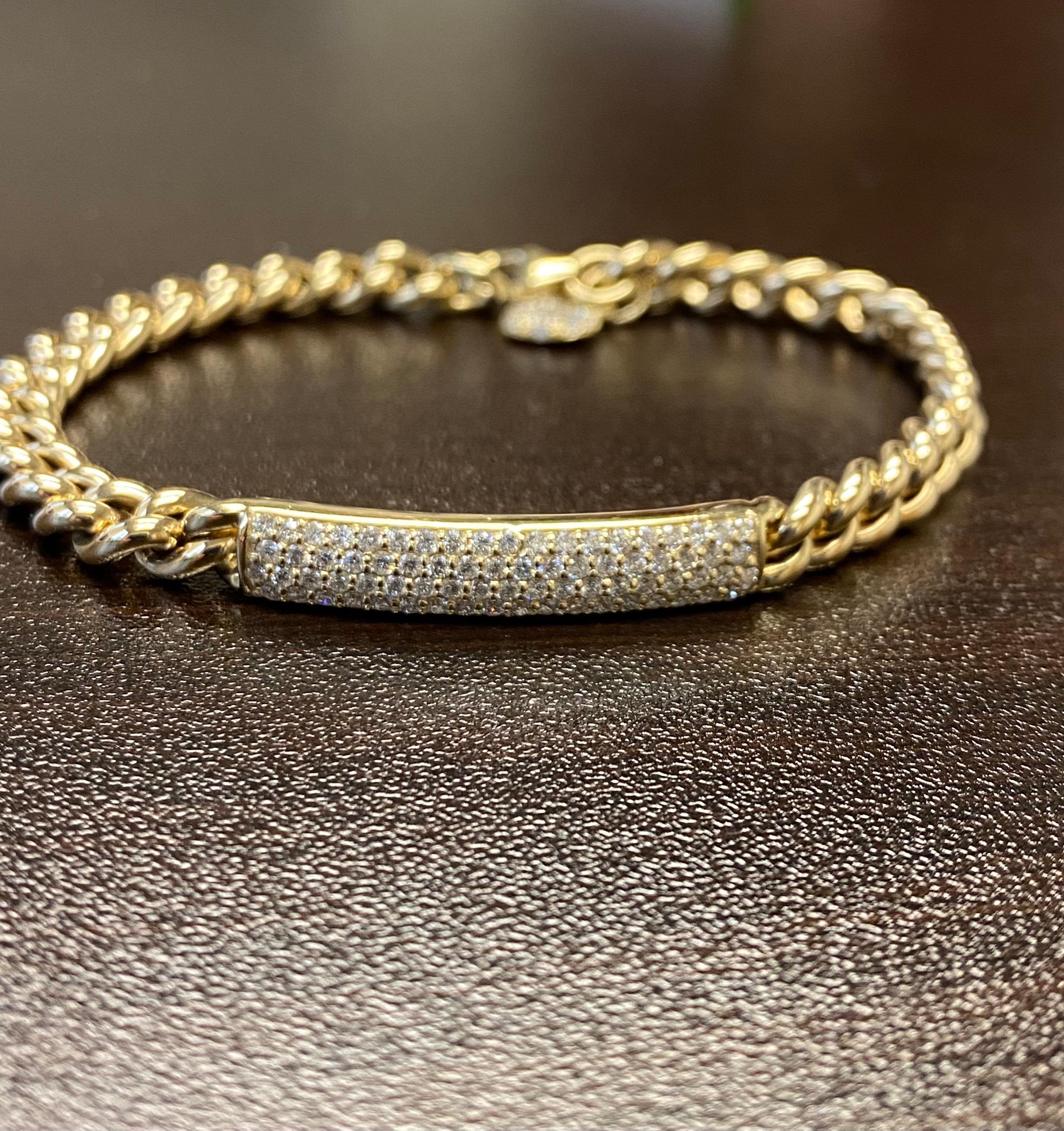 18K Yellow Gold Pave Cuban Link Bracelet In New Condition For Sale In Great Neck, NY