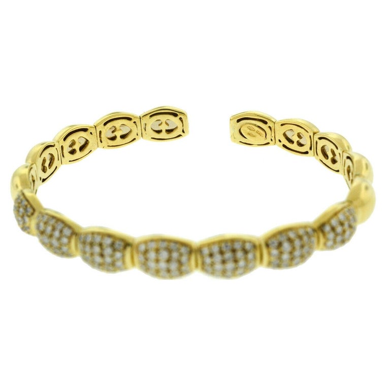18k Yellow Gold Pave Diamond Bangle Bracelet For Sale at 1stDibs