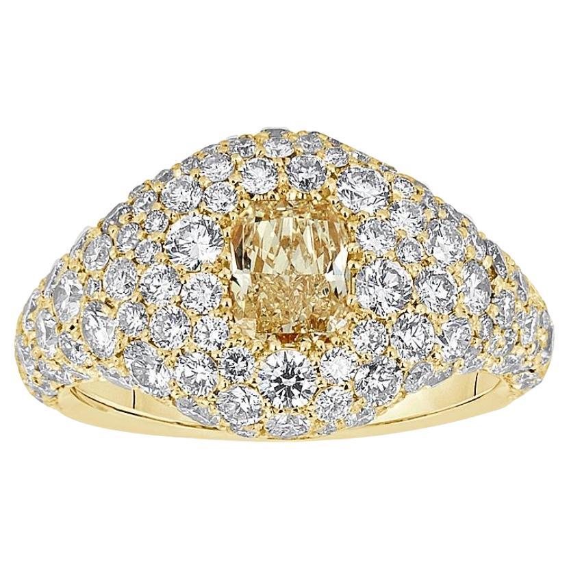 18k Yellow Gold Pave Diamond Domed Ring For Sale
