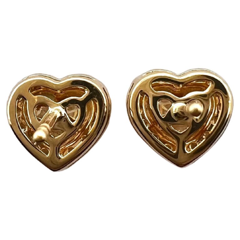 18k Yellow Gold Pavé Diamond Heart Shaped Stud Earrings For Sale at 1stDibs