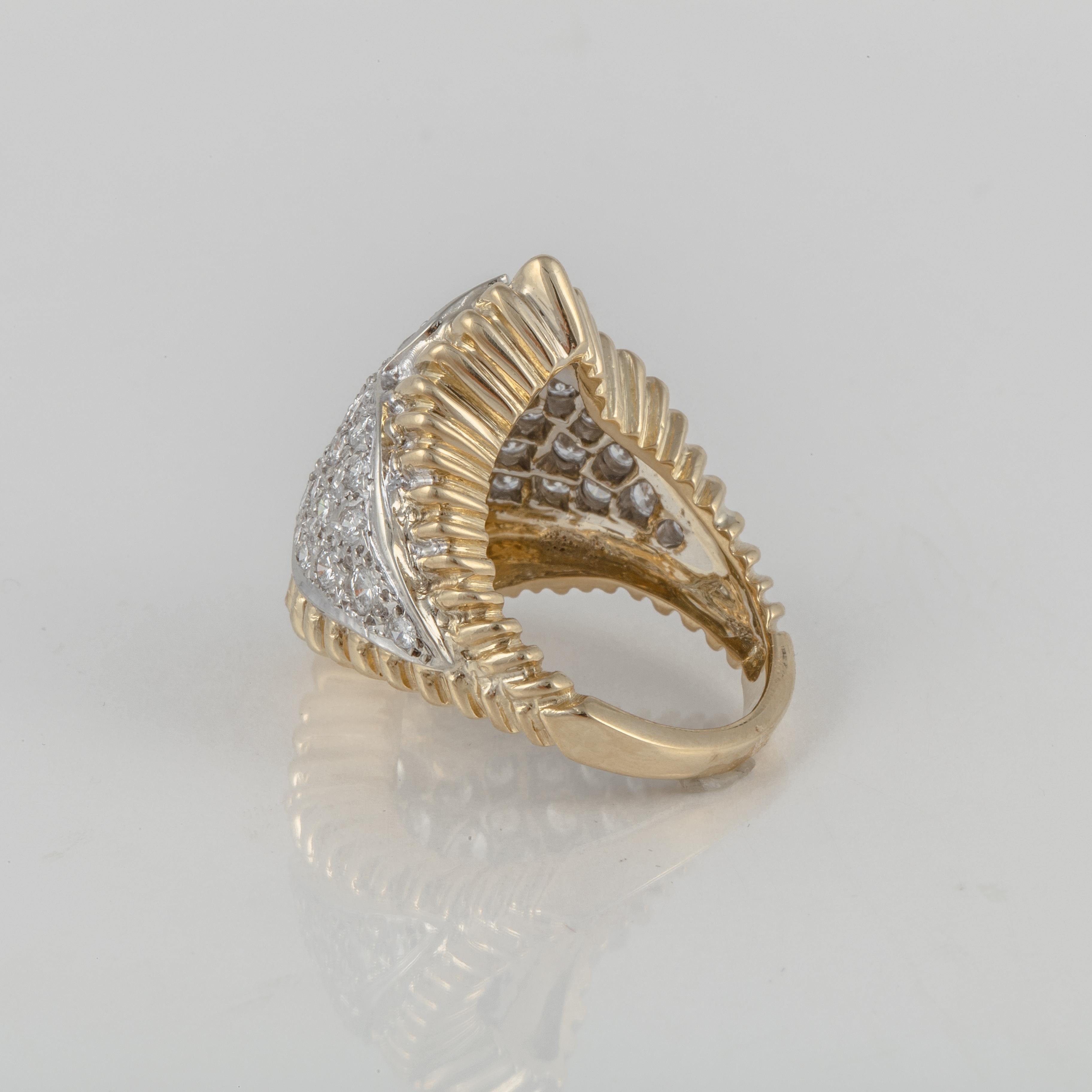 Round Cut Vintage 18K Gold and Platinum Pavé Diamond Ring