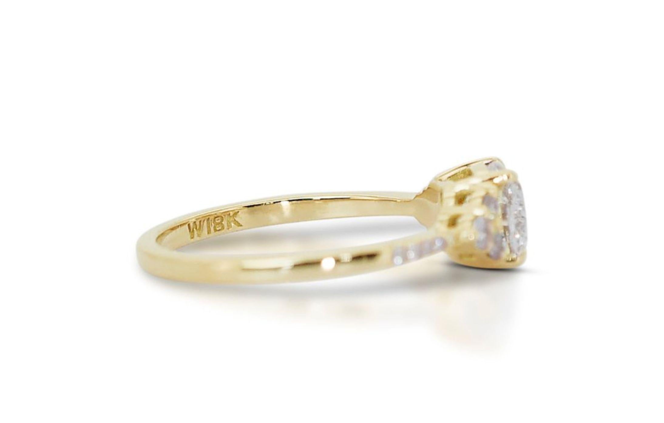 Women's 18K Yellow Gold Pave Diamond Ring with a Captivating 1.01ct Cushion-cut Diamond