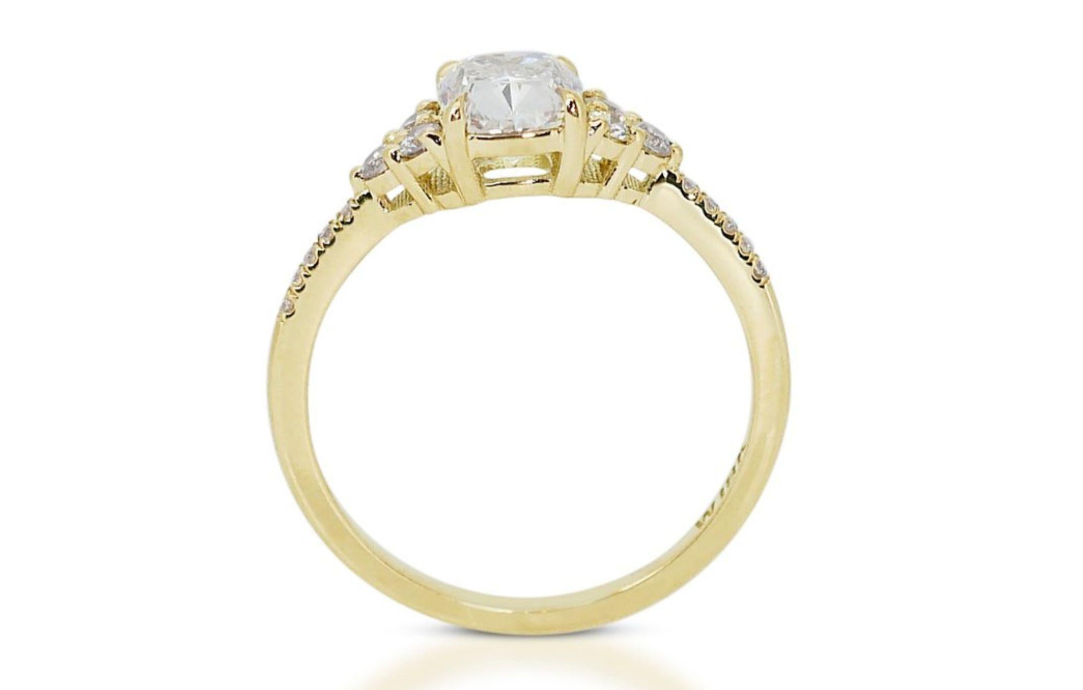 18K Yellow Gold Pave Diamond Ring with a Captivating 1.01ct Cushion-cut Diamond 2