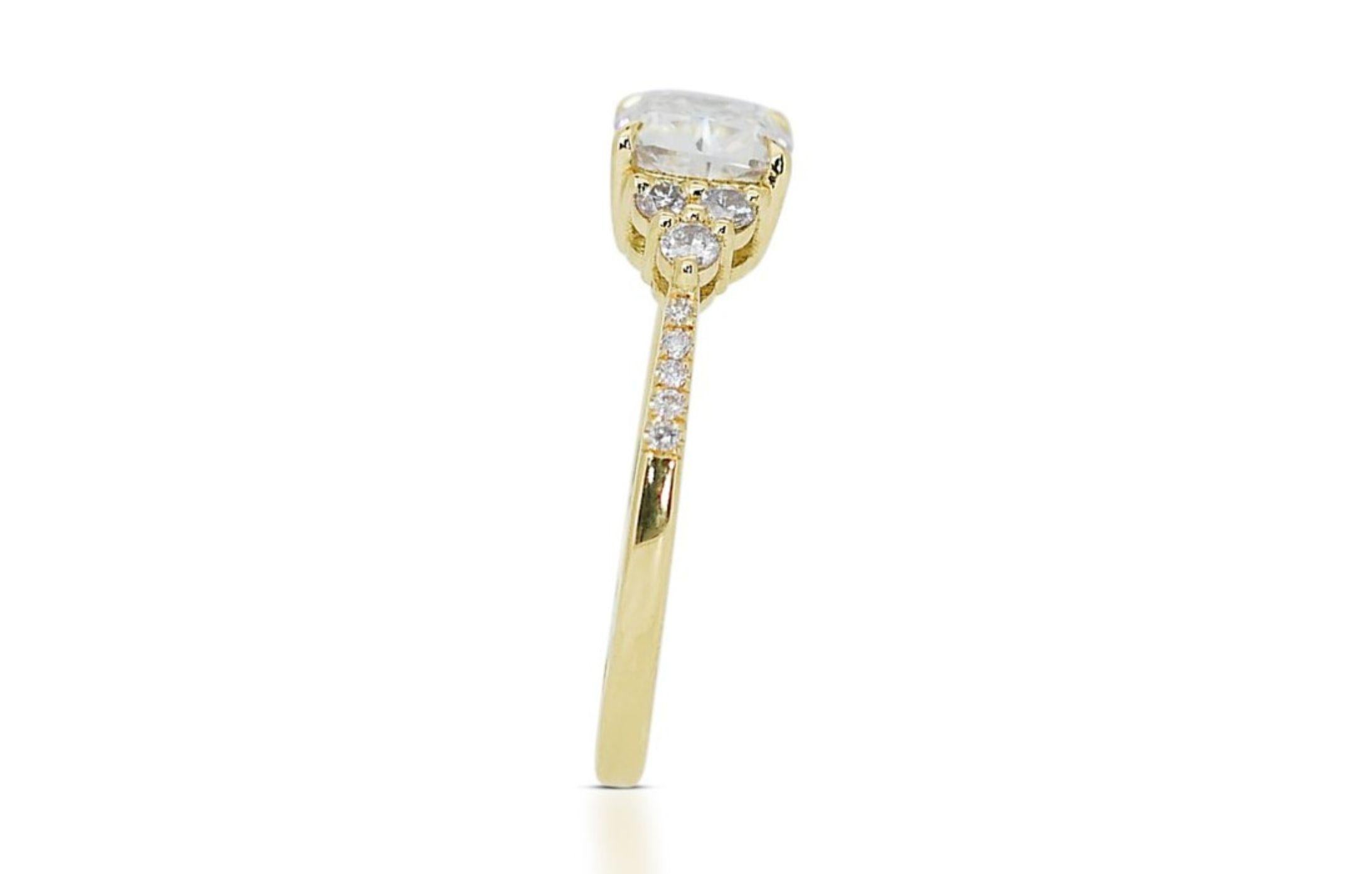 18K Yellow Gold Pave Diamond Ring with a Captivating 1.01ct Cushion-cut Diamond 3