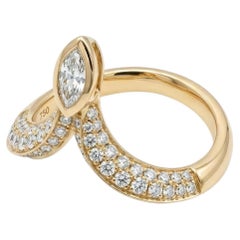 18k Yellow Gold Pave Diamond Snake Bypass Ring
