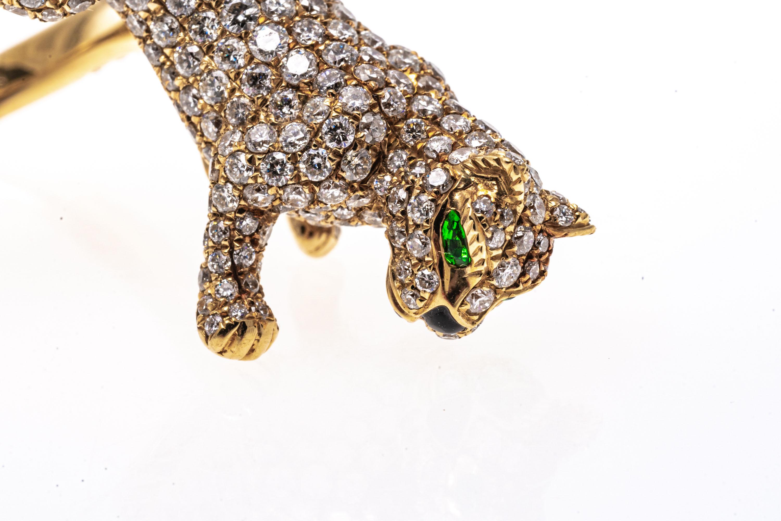 18k Yellow Gold Pave Diamond Stalking Panther Ring, 3.96 TCW For Sale 2