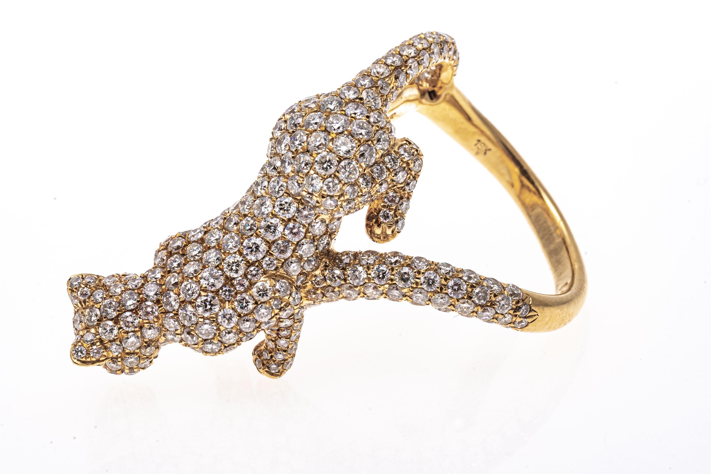 Contemporary 18k Yellow Gold Pave Diamond Stalking Panther Ring, 3.96 TCW For Sale