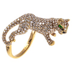 18 Karat Gelbgold Pave Diamant Stalking Panther Ring, 3,96 TCW