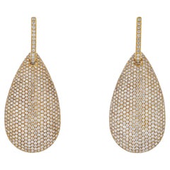Vintage 18K Yellow Gold Pave Diamond Teardrop Dangling Earrings