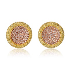 Orecchini circolari in oro giallo 18K con diamanti taglio rotondo Pave