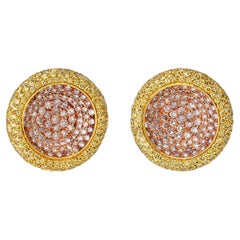 18K Yellow Gold Pave Round Cut Diamond Circular Earrings