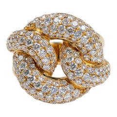 18k Yellow Gold Pavé Round Diamond Chunky Statement Cocktail Knot Ring