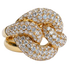 18k Yellow Gold Pavé Round Diamond Chunky Statement Cocktail Knot Ring