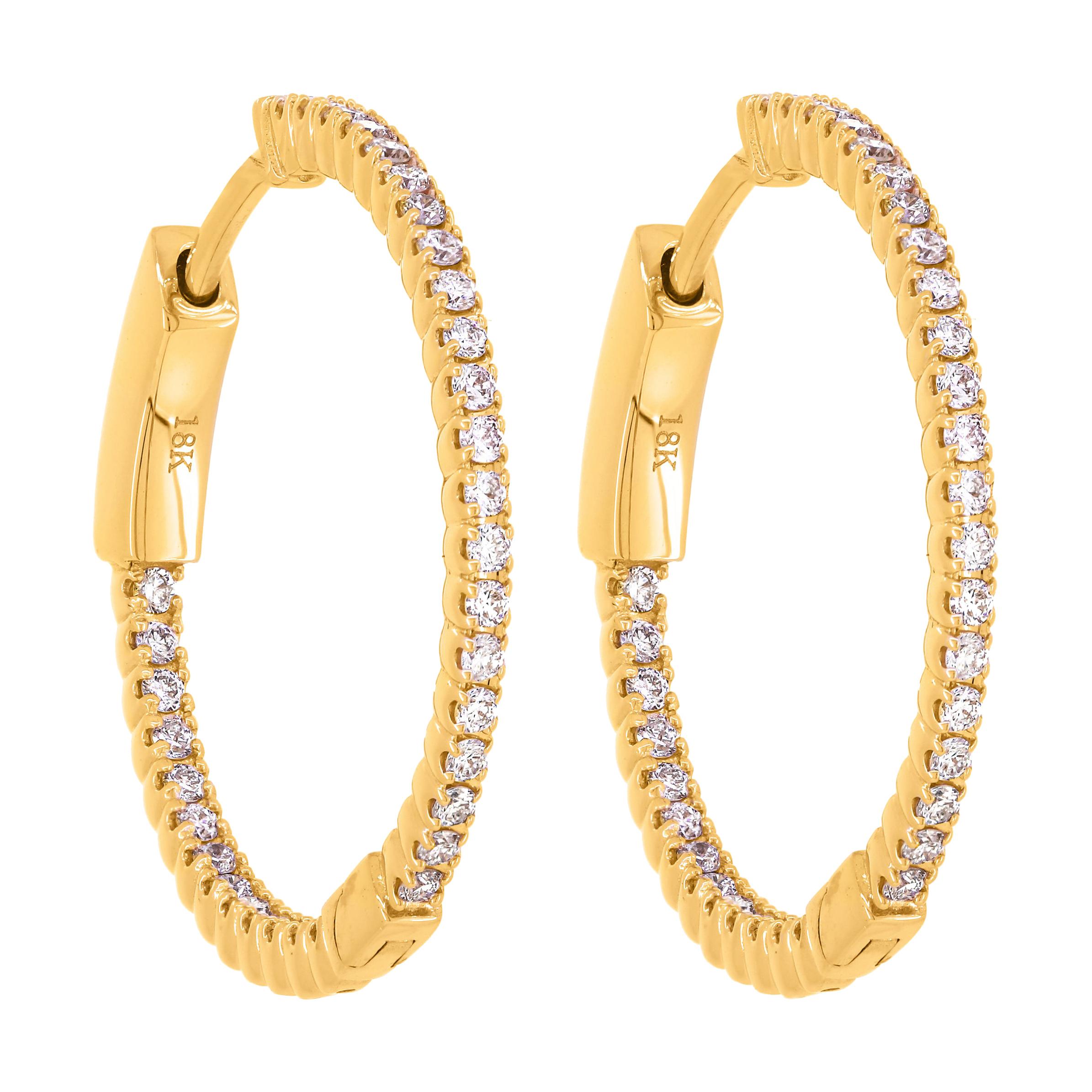 18k Yellow Gold Pave Round Diamond Huggie Hoop Earrings
