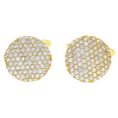 18k Yellow Gold Pave Set Circle Cufflinks with 2.5 Carats in Diamonds