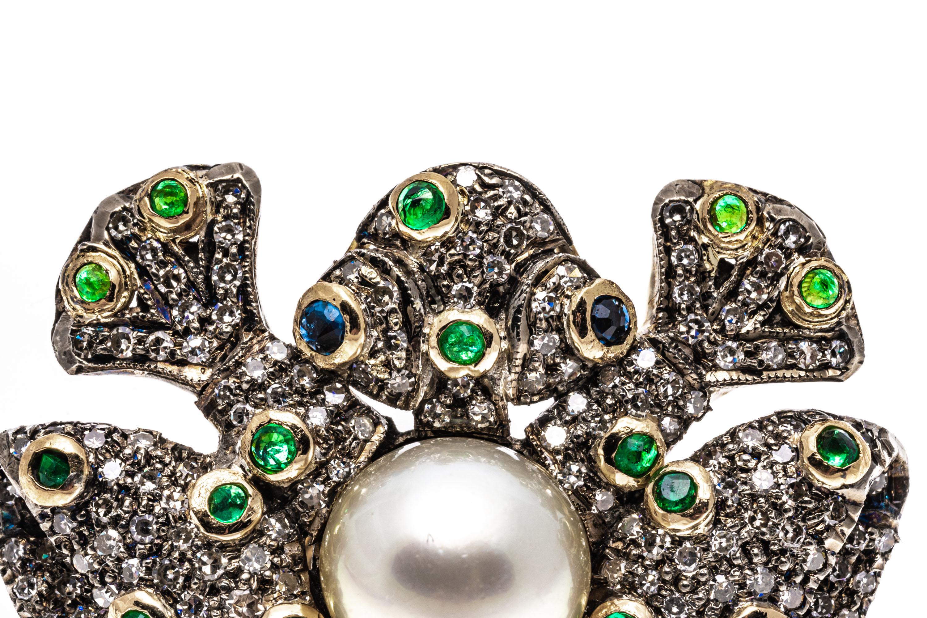 Frosch-Ring aus 18 Karat Gelbgold mit Diamanten, Smaragden und Zuchtperlen in Pavéfassung im Angebot 3